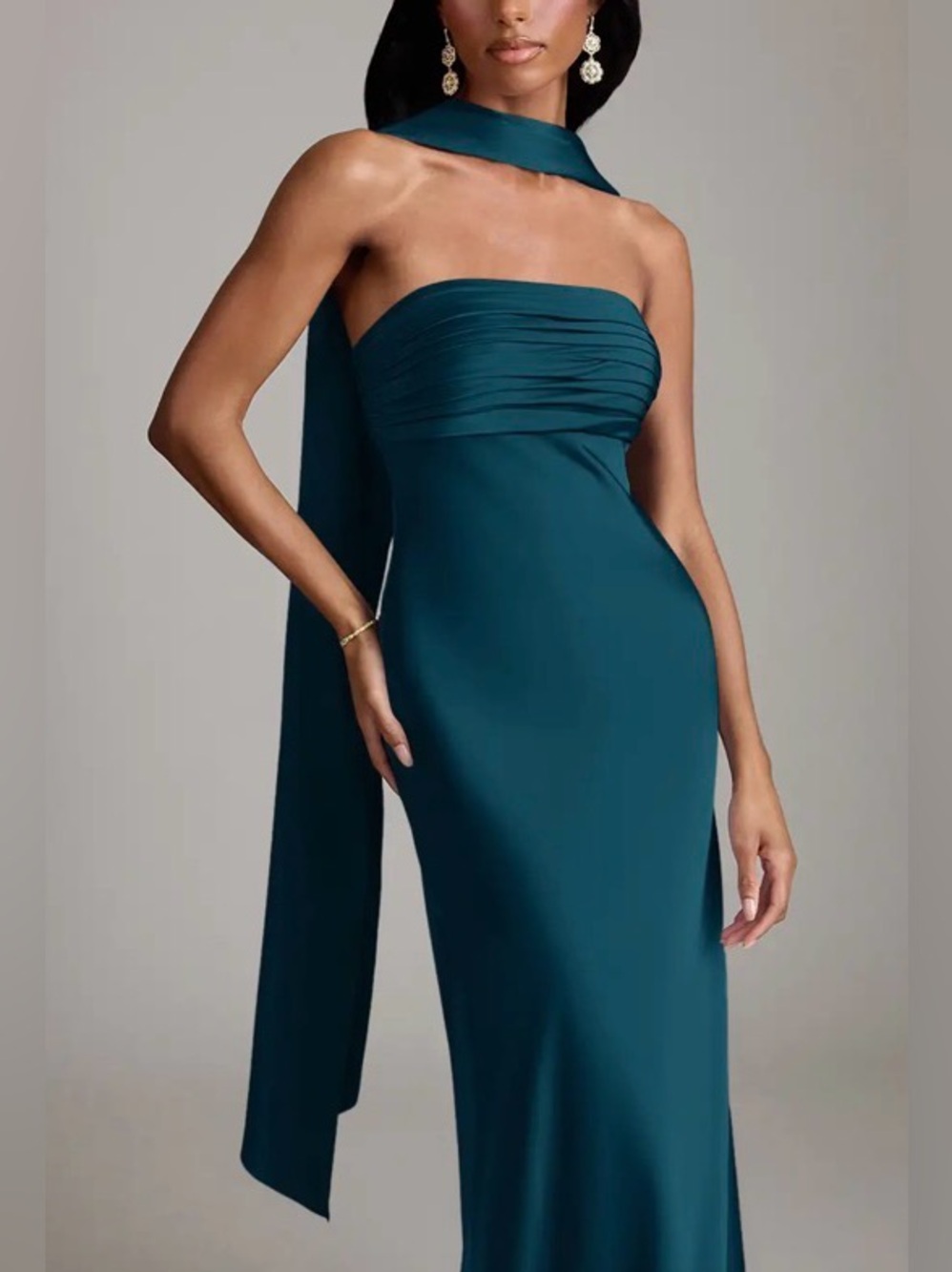 NWT Azazie Saylor Stretch - Peacock - Mermaid Strapless Stretch Satin Dress